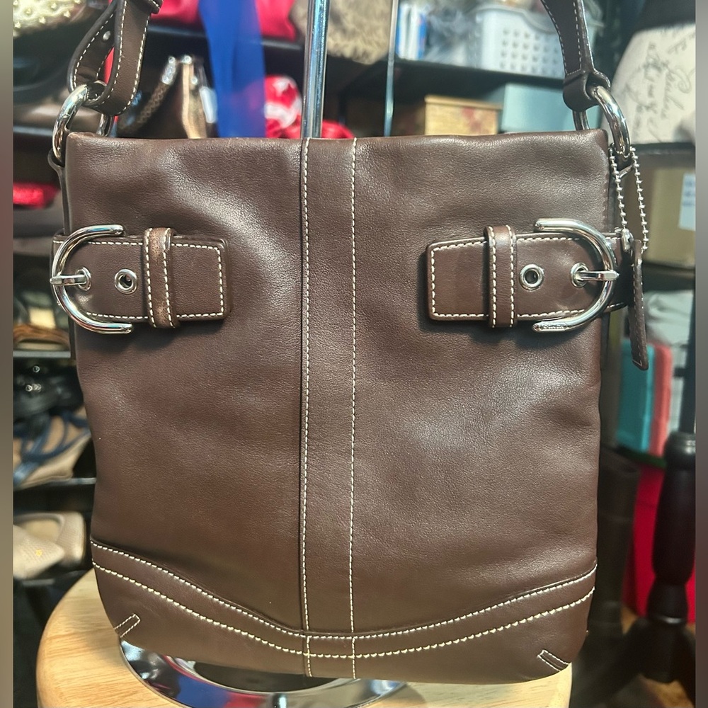 2005 True Vintage Coach All Leather Soho Slim Duffel Shoulder Bag MINT! - Picture 2 of 11